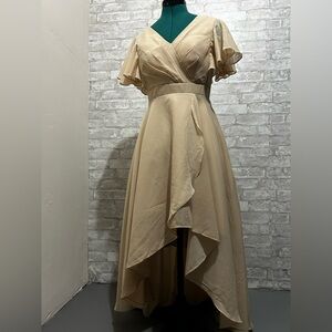 Champagne Colored Lace-up Bridesmaid Dress